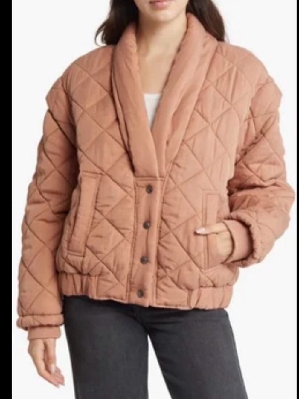 Anthropologie Blanknyc Quilted Shawl-Collar Puffer Jacket - Rose S